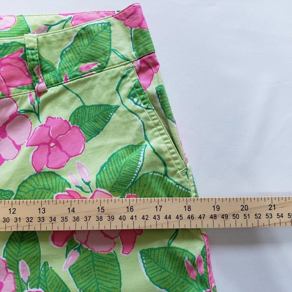 Vintage Lilly Pulitzer Size 8 Mandevilla Capri Pants Green Pink Floral Print